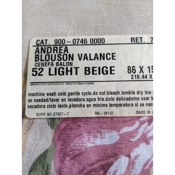 JC Penney Andrea Blouson Valance’s Light Beige 86”x 15” Floral NEW Made In USA - Picture 3 of 4